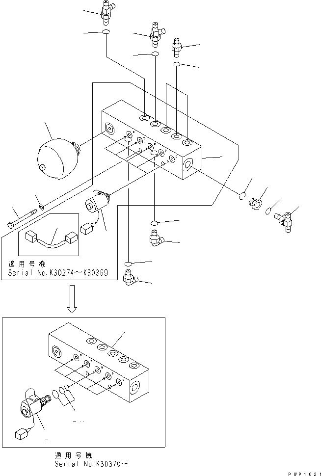 Komatsu parts book diagram for PC290LC-6K S/N K30001-UP: SOLENOID VALVE (SOLENOID VALVE AND ACCUMULATOR)