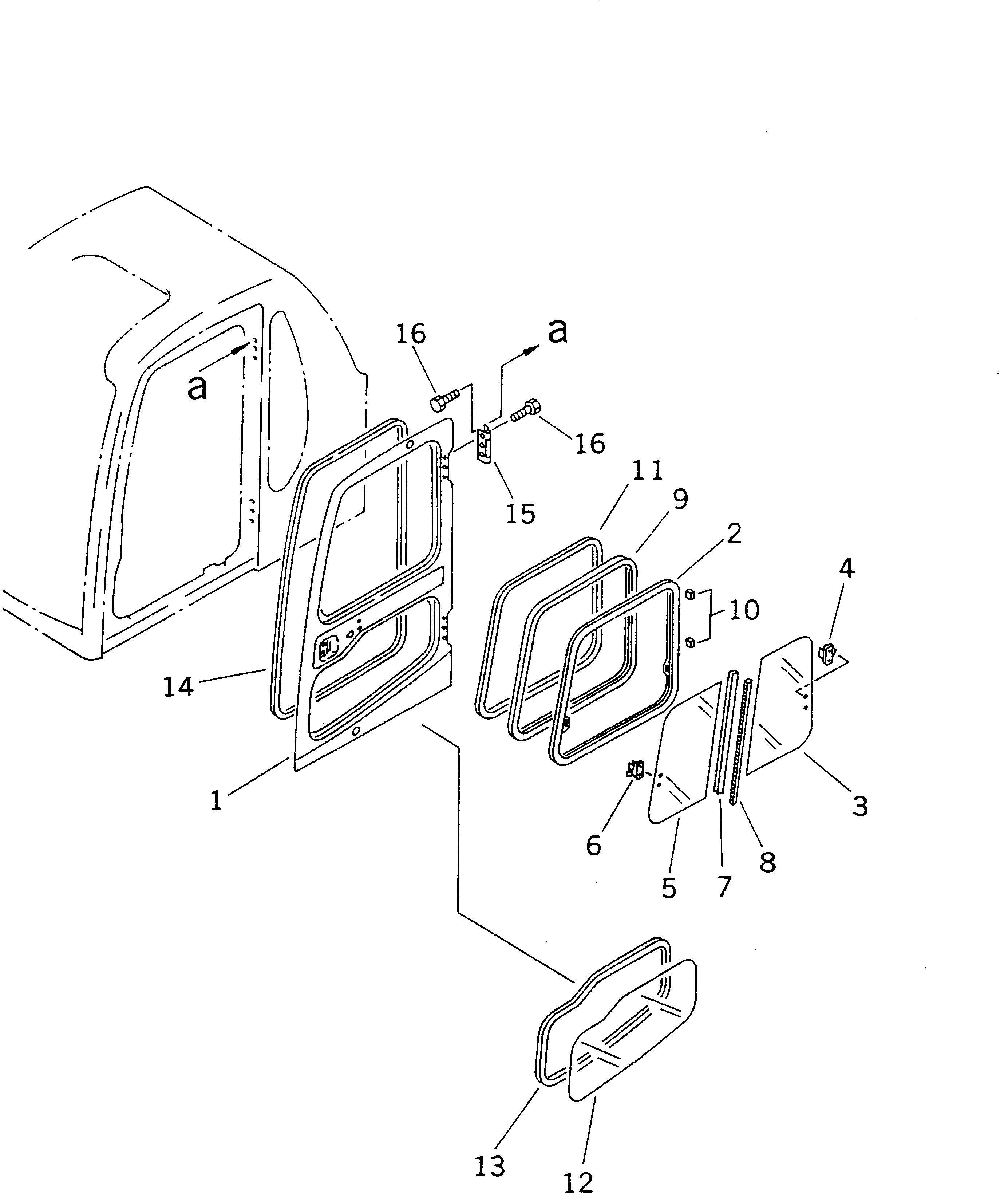 Komatsu parts book diagram for PC290LC-6K S/N K30001-UP: OPERATOR'S CAB (6/7) (DOOR)