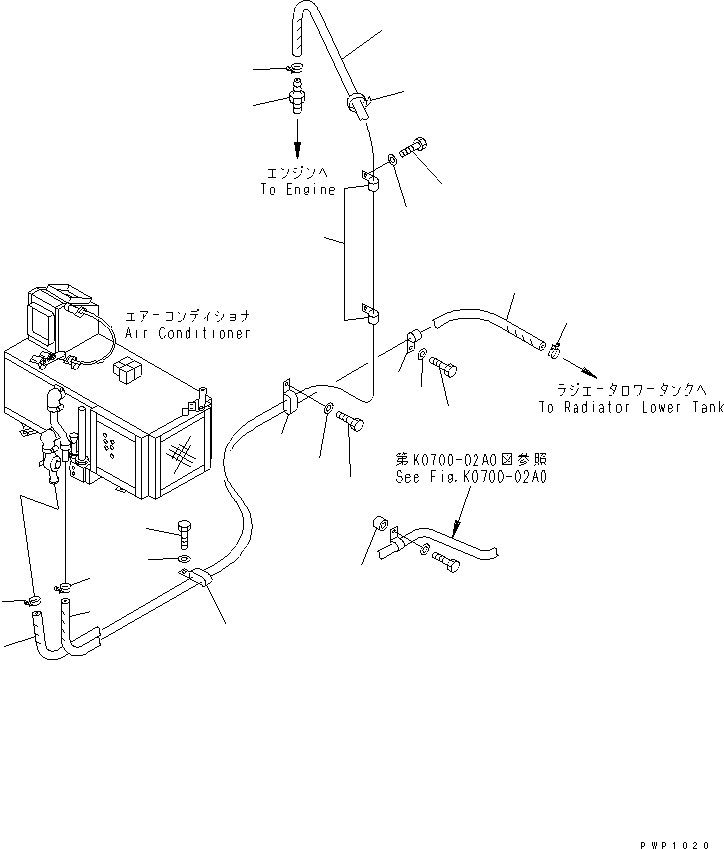 Komatsu parts book diagram for PC290LC-6K S/N K30001-UP: AIR CONDITIONER (HEATING LINE)(#K30001-K30162)