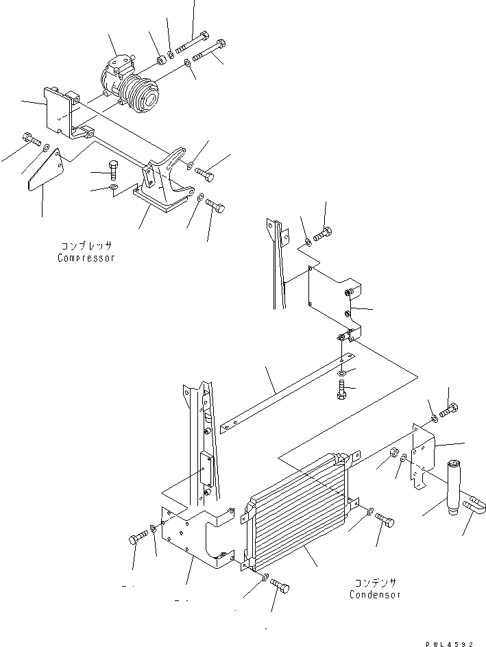 Komatsu parts book diagram for PC290LC-6K S/N K30001-UP: AIR CONDITIONER (CONDENSOR AND COMPRESSOR)(#K30163-)