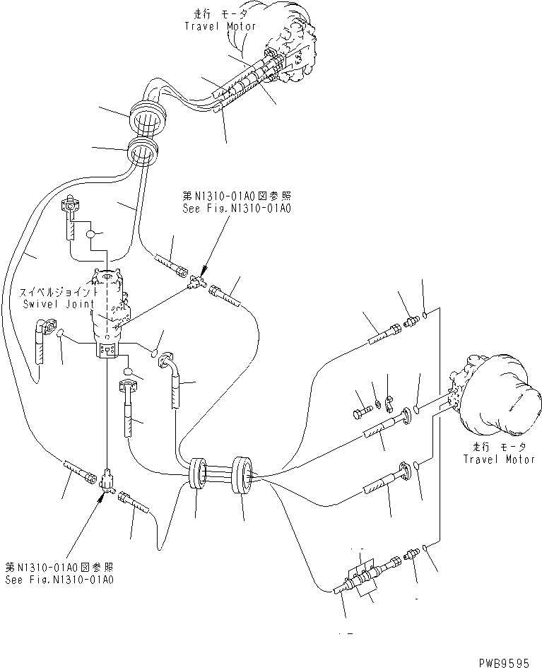 Komatsu parts book diagram for PC290LC-6K S/N K30001-UP: TRAVEL PIPING (TRAVEL SPEED 3RD)