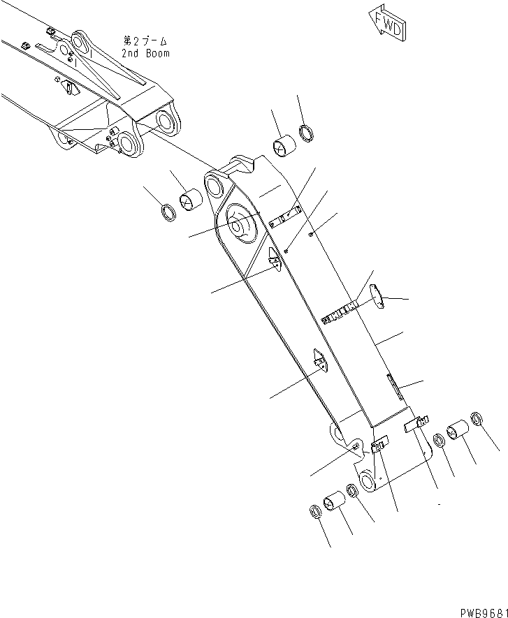 Komatsu parts book diagram for PC290LC-6K S/N K30001-UP: BOOM (FIRST BOOM) (2-PIECE BOOM)
