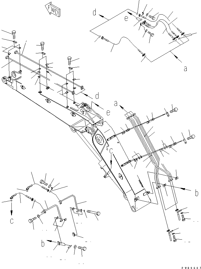 Komatsu parts book diagram for PC290LC-6K S/N K30001-UP: BOOM (CYLINDER LINE) (2-PIECE BOOM)