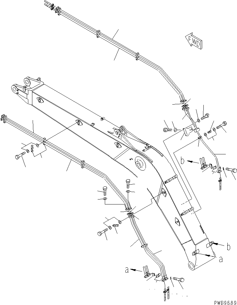 Komatsu parts book diagram for PC290LC-6K S/N K30001-UP: BOOM (ADDITIONAL LINE) (WITH 2-ATTACHMENT LINE)