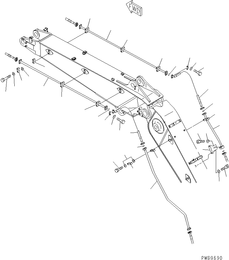 Komatsu parts book diagram for PC290LC-6K S/N K30001-UP: BOOM (CYLINDER LINE) (ADDITIONAL PIPING) (2-PIECE BOOM)