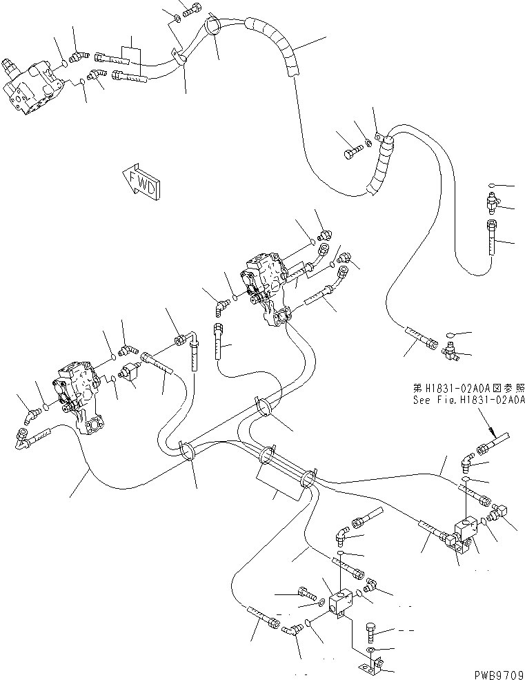 Komatsu parts book diagram for PC290LC-6K S/N K30001-UP: BOOM (PILOT LINES) (2-PIECE BOOM)