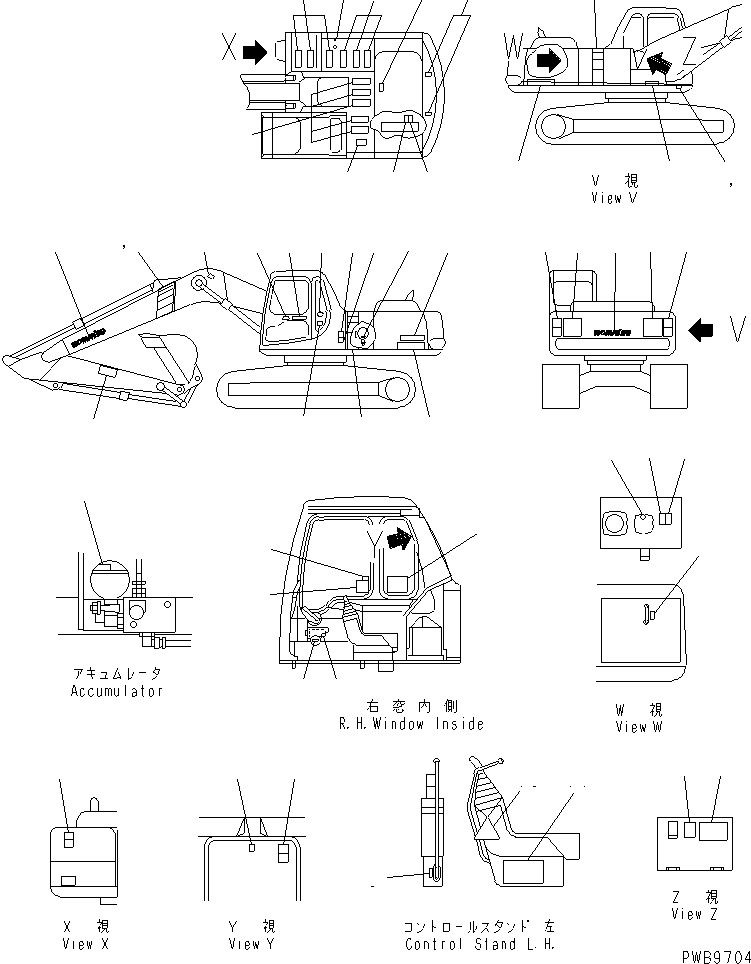 Komatsu parts book diagram for PC290LC-6K S/N K30001-UP: DECAL AND PLATE (ENGLISH)(#K30001-K34000)