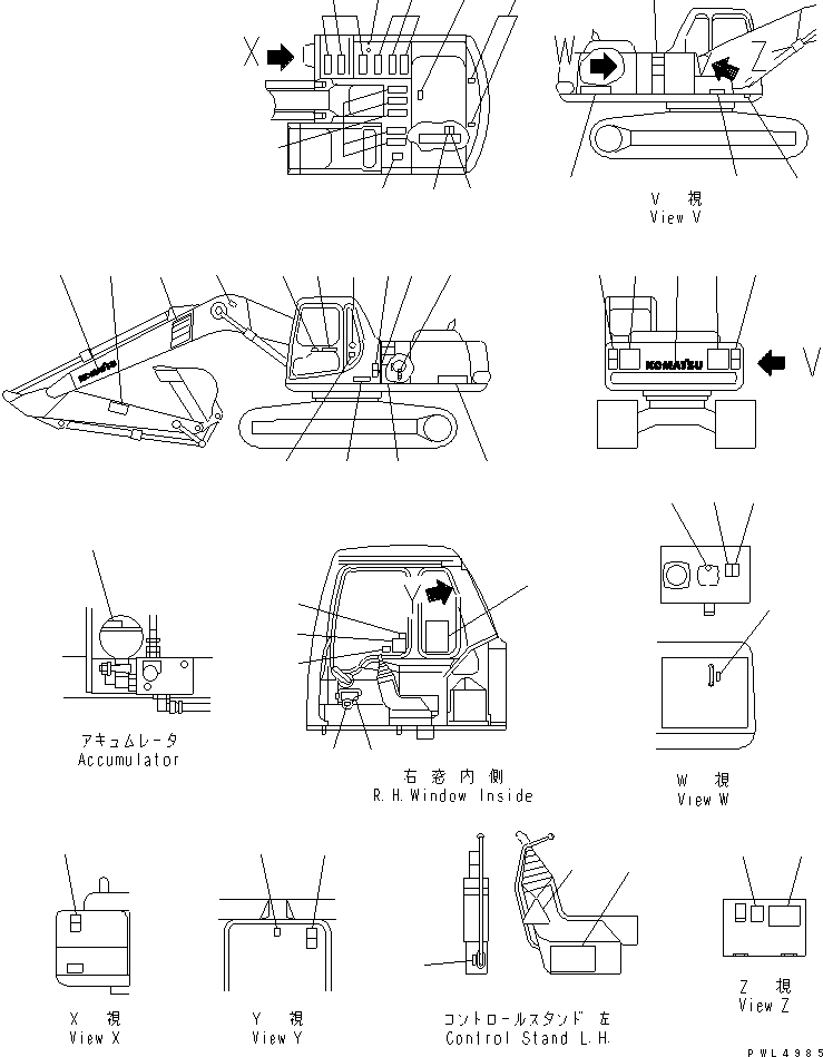 Komatsu parts book diagram for PC290LC-6K S/N K30001-UP: DECAL AND PLATE (ENGLISH)(#K34001-)