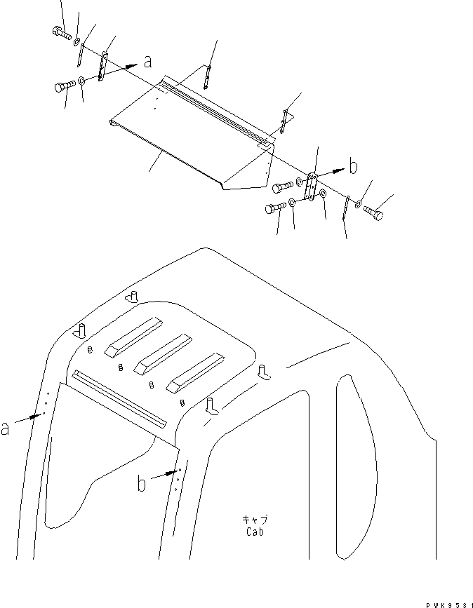 Komatsu parts book diagram for PC290LC-6K S/N K30001-UP: RAIN VISOR(#K34001-)