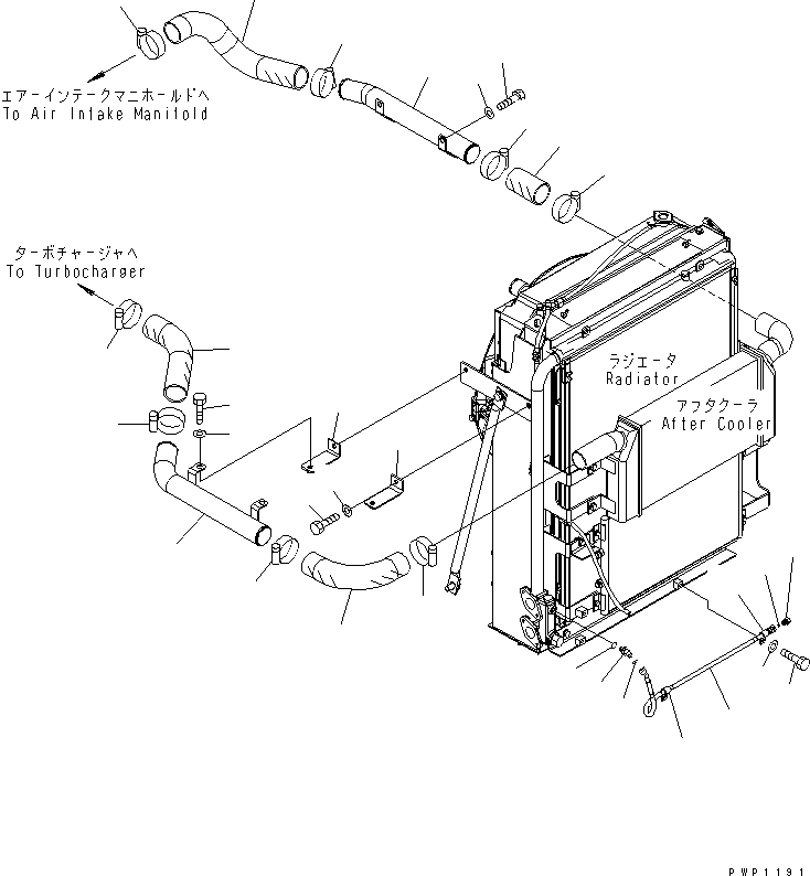 Excavators Komatsu / PC290LC-7K S/N K40001-UP(pc290lcu) / COOLING (AFTER COOLER PIPING)(#K40001-K40391)(060040 : C0100-04A0)