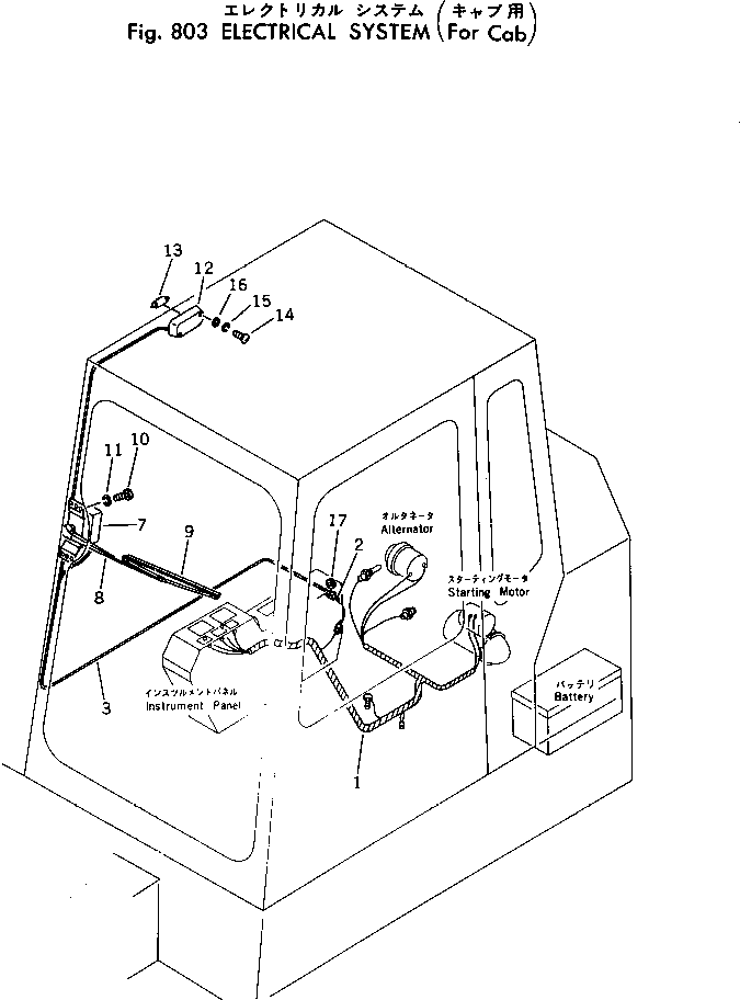 Komatsu parts book diagram for PC30-1 S/N 1001-UP: ELECTRICAL SYSTEM (FOR CAB)