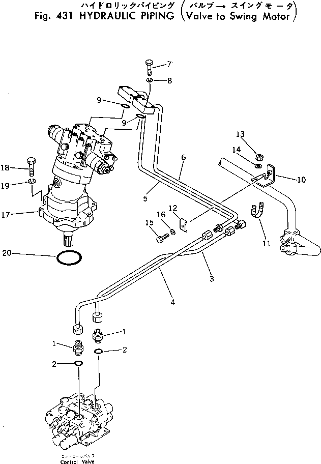 Komatsu parts book diagram for PC30-3 S/N 2601-UP: HYDRAULIC PIPING (VALVE TO SWING MOTOR)