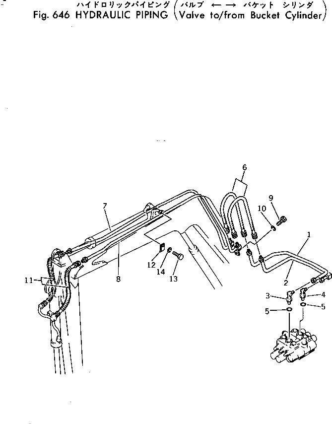 Komatsu parts book diagram for PC30-3 S/N 2601-UP: HYDRAULIC PIPING (VALVE TO/FROM BUCKET CYLINDER)