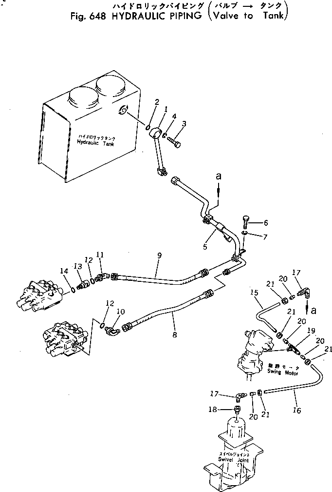 Komatsu parts book diagram for PC30-3 S/N 2601-UP: HYDRAULIC PIPING (VALVE TO TANK)