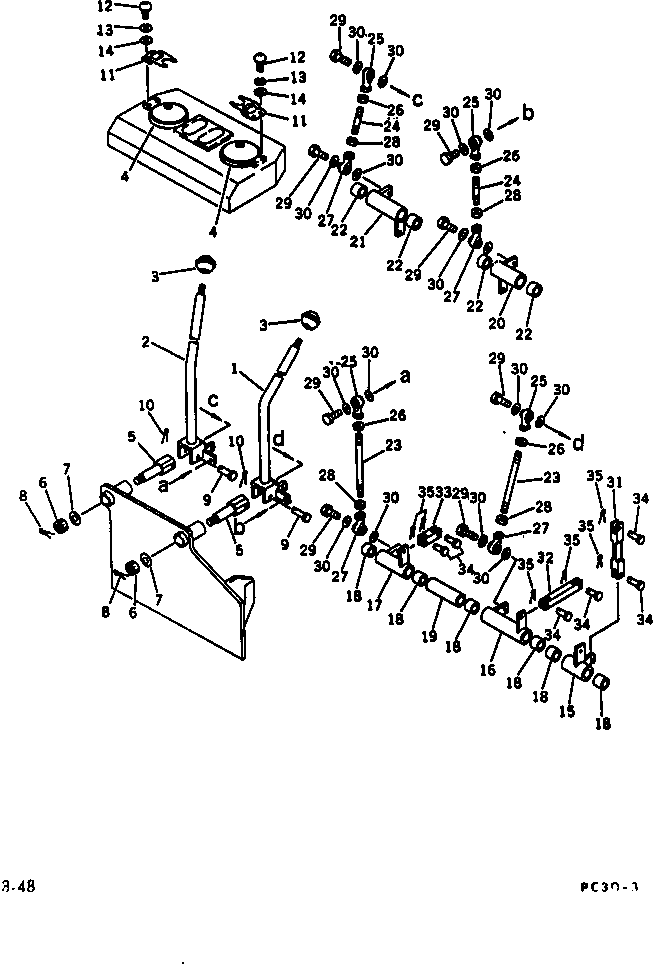 Komatsu parts book diagram for PC30-3 S/N 2601-UP: VALVE CONTROL LEVER (BOOM ? ARM ? BUCKET ? SWING) (TBG SPEC.)