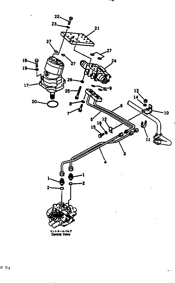 Komatsu parts book diagram for PC30-3 S/N 2601-UP: HYDRAULIC PIPING (VALVE TO/FROM SWING MOTOR) (TBG SPEC.)