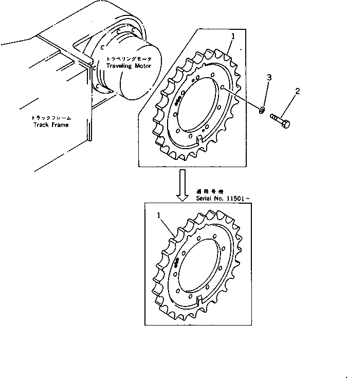 Komatsu parts book diagram for PC30-6 S/N 10001-UP: SPROCKET