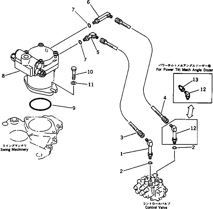 Komatsu parts book diagram for PC30-6 S/N 10001-UP: HYDRAULIC PIPING (SWING MOTOR LINE) (FOR JAPAN)