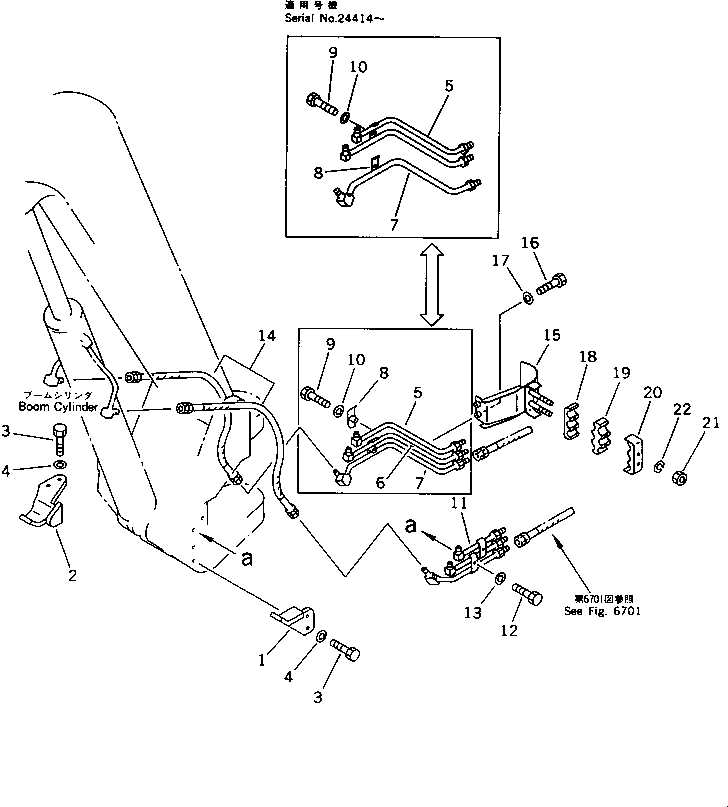 Komatsu parts book diagram for PC30-6 S/N 10001-UP: HYDRAULIC PIPING (BOOM CYLINDER LINE)
