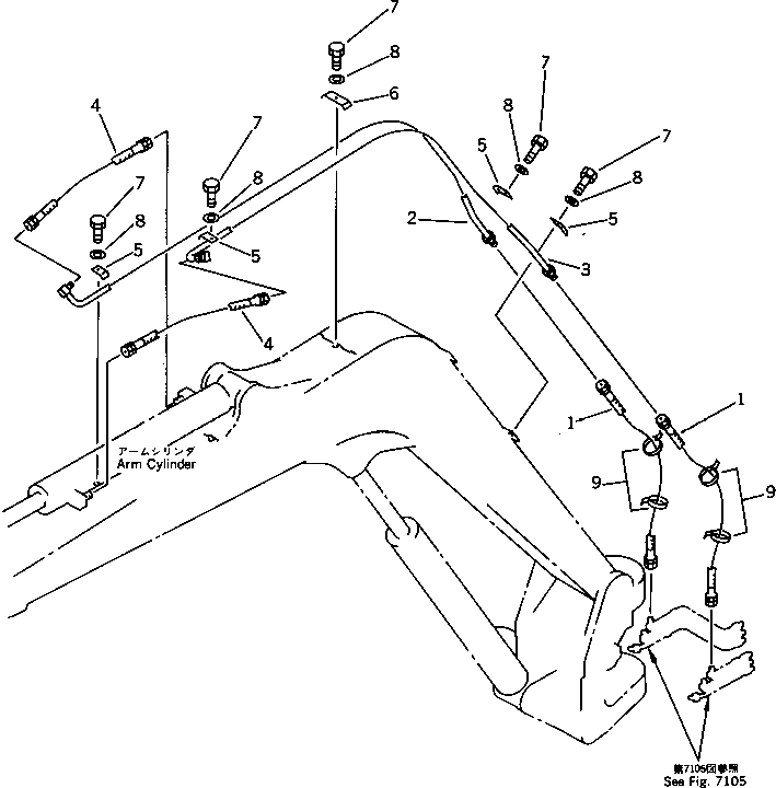 Komatsu parts book diagram for PC30-6 S/N 10001-UP: HYDRAULIC PIPING (ARM CYLINDER LINE)