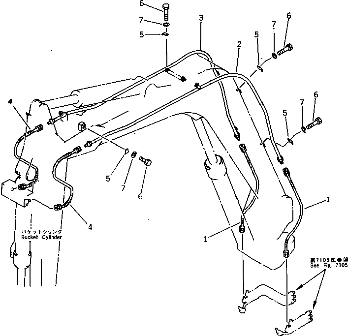 Komatsu parts book diagram for PC30-6 S/N 10001-UP: HYDRAULIC PIPING (BUCKET CYLINDER LINE)
