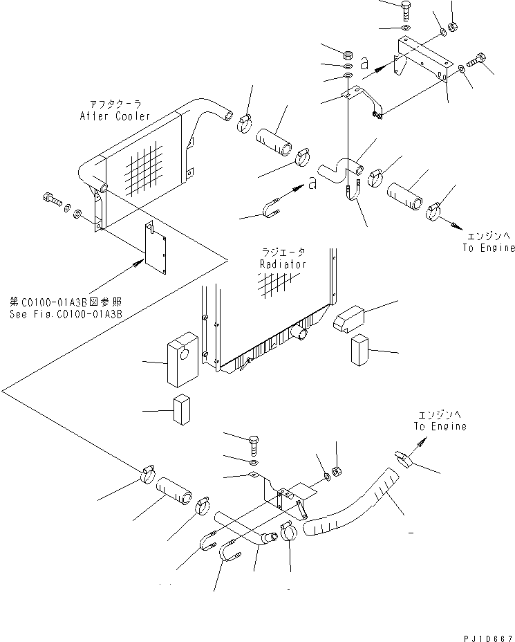 Komatsu parts book diagram for PC300-6Z S/N 30001-UP: COOLING (AFTER COOLER AND AIR COOLER) (SAE)(#34110-)