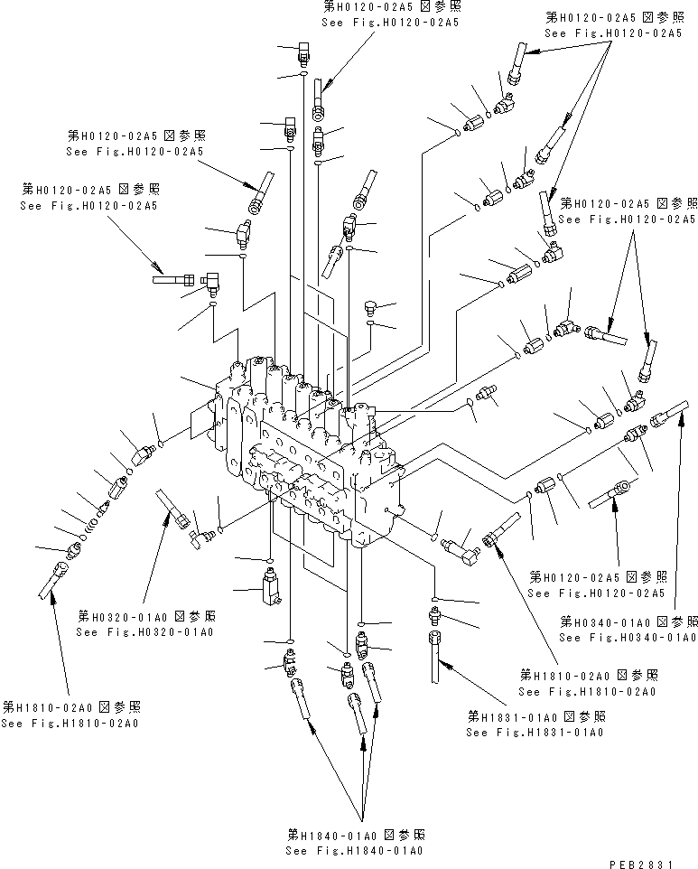 Komatsu parts book diagram for PC300-6Z S/N 30001-UP: MAIN VALVE (CONNECTING PARTS) (1 ACTUATOR)(#30139-32999)