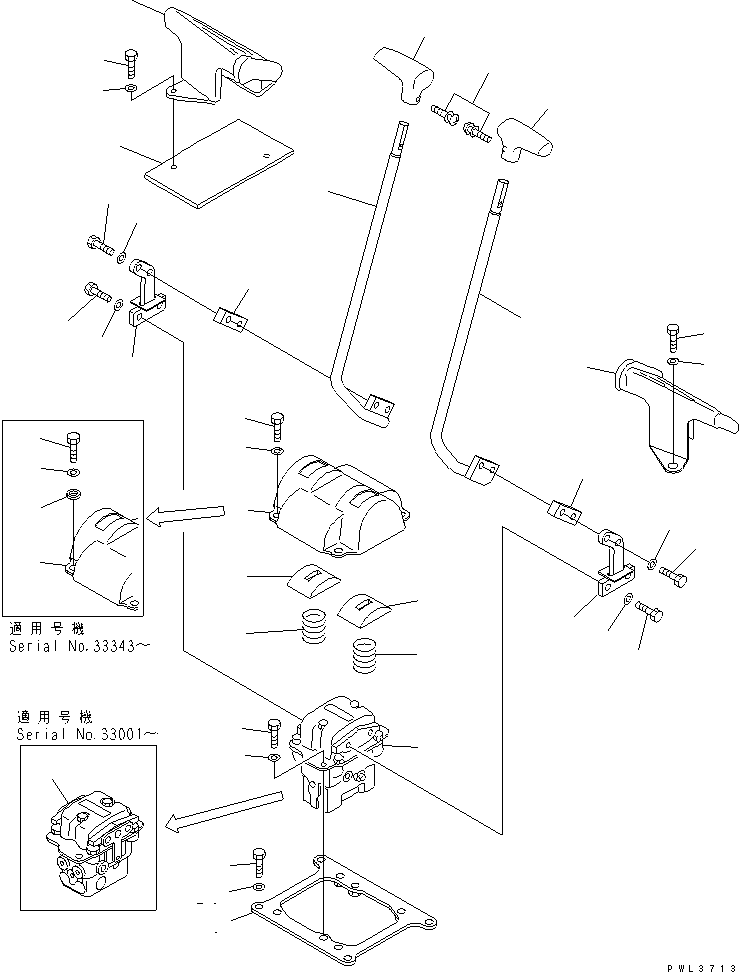 Komatsu parts book diagram for PC300-6Z S/N 30001-UP: FLOOR FRAME (TRAVEL LEVER) (WITHOUT PEDAL)(#30638-34109)