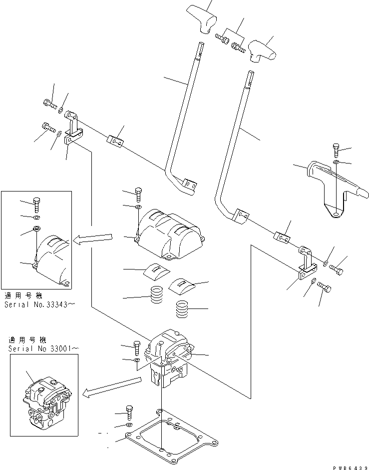 Komatsu parts book diagram for PC300-6Z S/N 30001-UP: FLOOR FRAME (TRAVEL LEVER) (1 ACTUATOR) (WIHOUT PEDAL)(#30638-34109)
