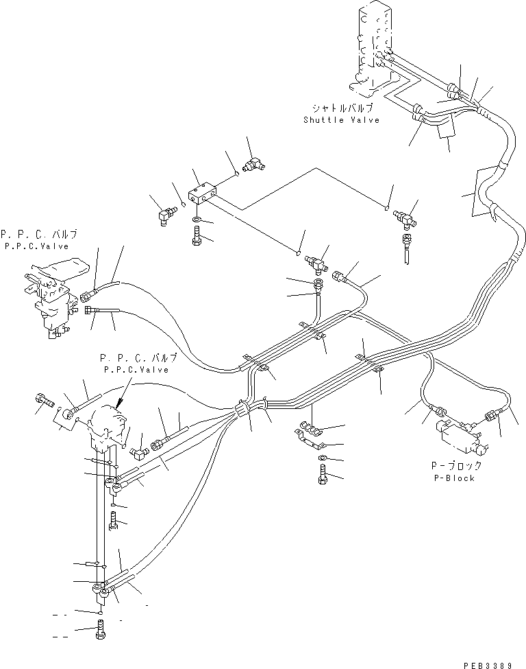 Komatsu parts book diagram for PC300-6Z S/N 30001-UP: FLOOR FRAME (PPC TRAVEL LINE) (2 ACTUATOR)(#30638-32999)