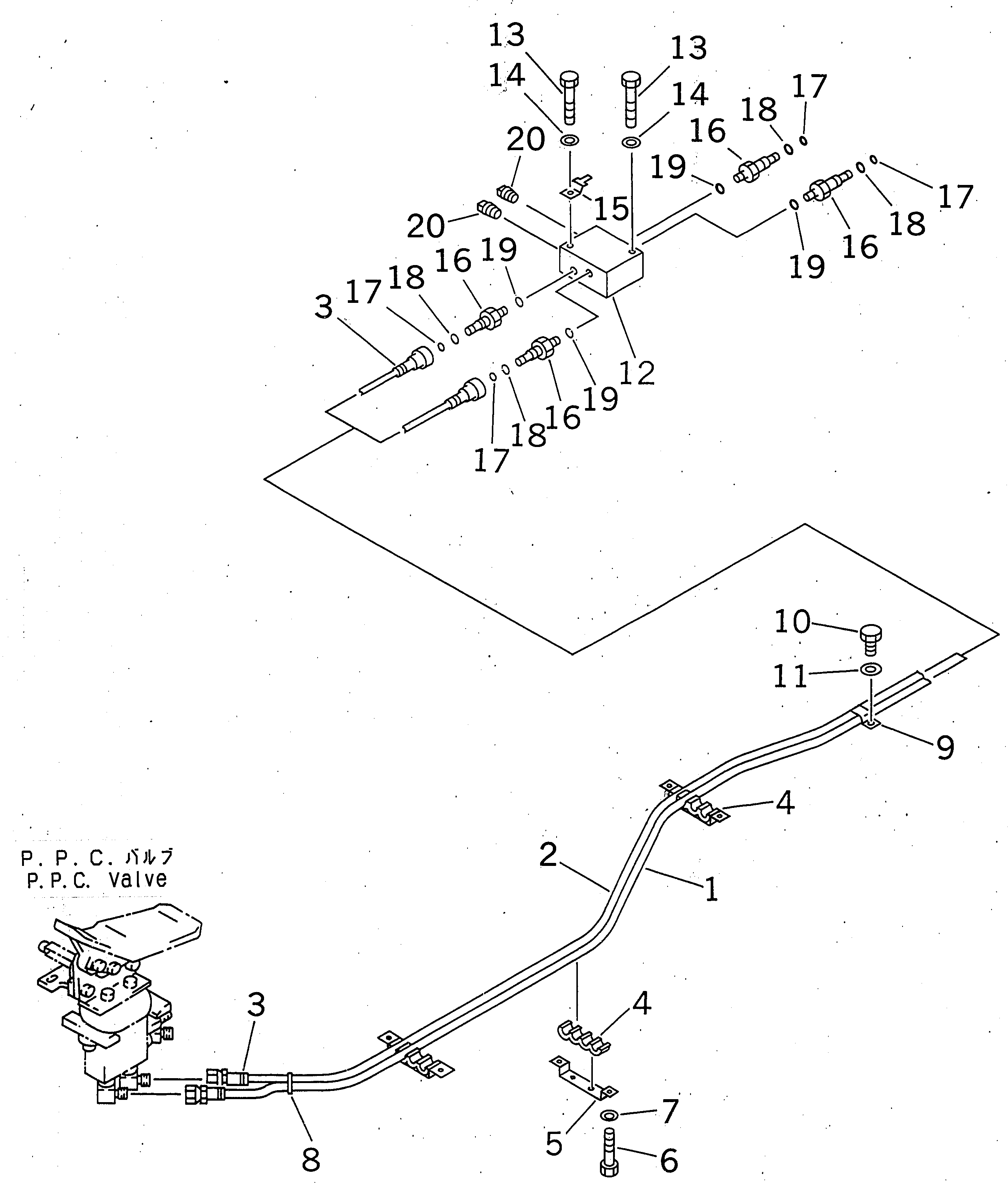 Komatsu parts book diagram for PC300-6Z S/N 30001-UP: ATTACHMENT LINE (PPC) (1 ACTUATOR) (WITHOUT SENSOR)(#30139-30637)