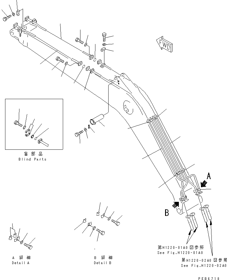 Komatsu parts book diagram for PC300-6Z S/N 30001-UP: BOOM (BUCKET CYLINDER LINE AND CYLINDER PIN)