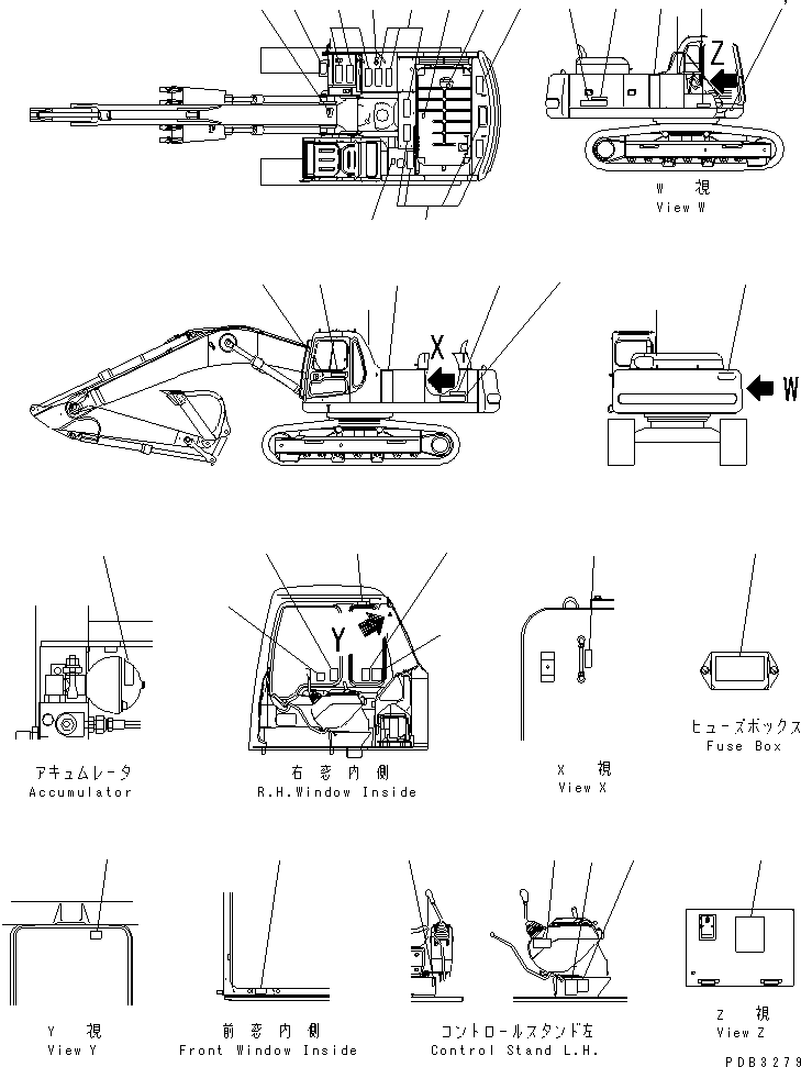 Komatsu parts book diagram for PC300-6Z S/N 30001-UP: DECAL AND PLATE (JAPANESE)(#30139-33465)