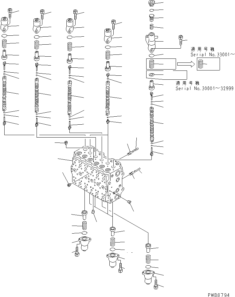 Komatsu parts book diagram for PC300-6Z S/N 30001-UP: MAIN VALVE (2-ACTUATOR) (1/15)(#30139-)