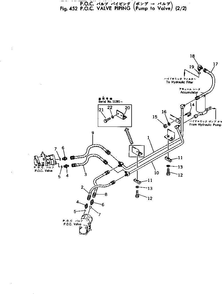 Excavators Komatsu / PC300-2 S/N 11001-UP(pc300-2c) / P.O.C. VALVE PIPING (PUMP TO VALVE) (2/2)(120160 : 452)
