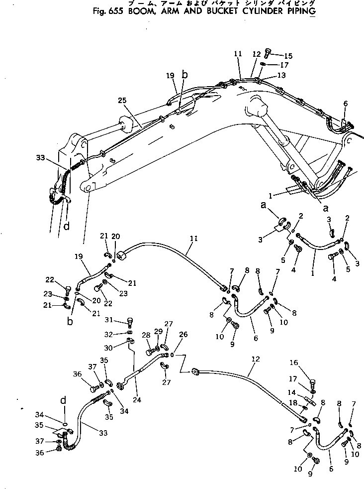 Excavators Komatsu / PC300-2 S/N 11001-UP(pc300-2c) / BOOM ? ARM AND BUCKET CYLINDER PIPING(180390 : 655)