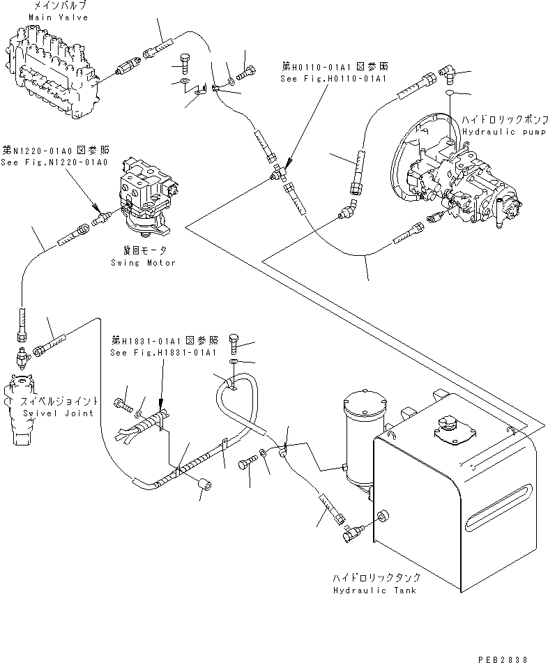 Komatsu parts book diagram for PC300-6Z S/N 30001-UP (Custom Spec.): DRAIN LINES(#30139-32999)