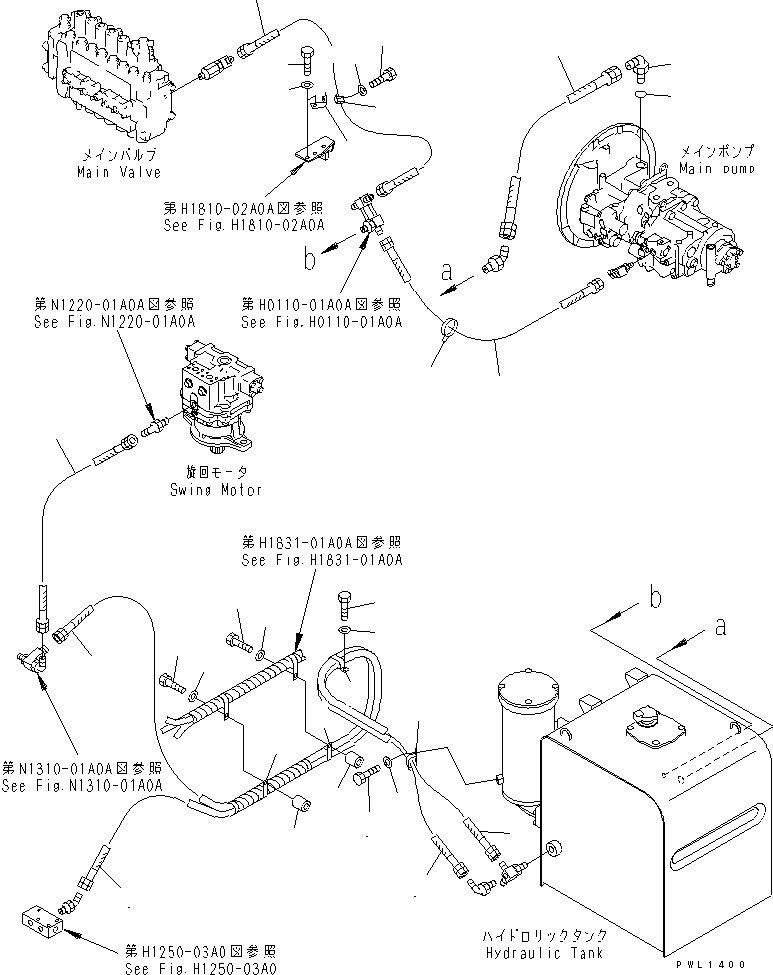 Komatsu parts book diagram for PC300-6Z S/N 30001-UP (Custom Spec.): DRAIN LINES (WITH BOOM BURST VALVE)(#33466-)