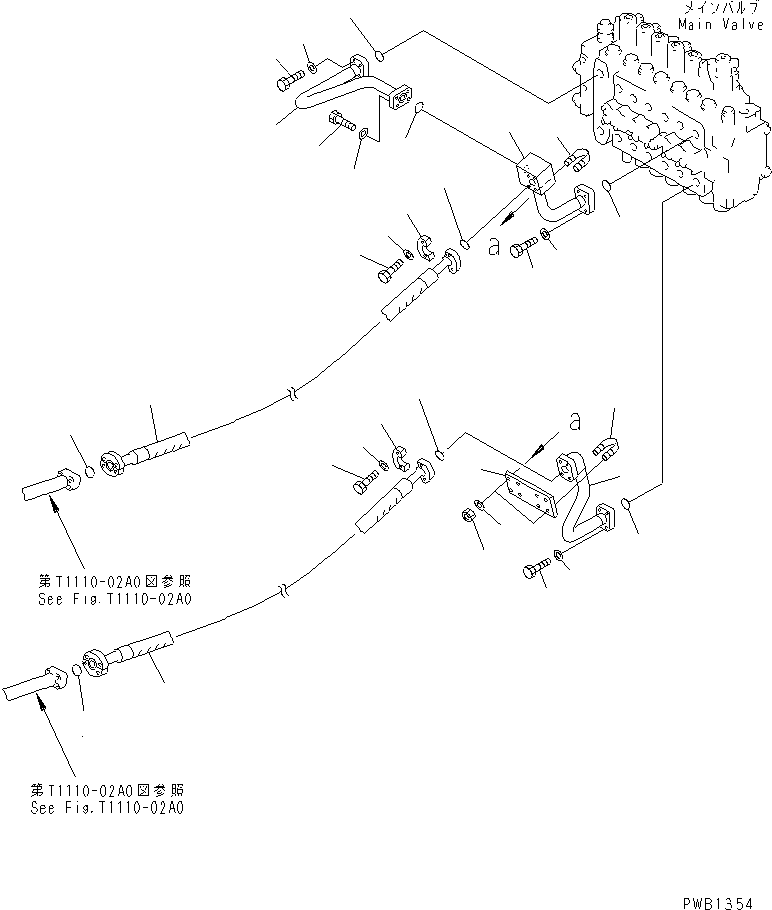Komatsu parts book diagram for PC300-6Z S/N 30001-UP (Custom Spec.): ARM AND BUCKET LINE (VALVE ARM LINE)