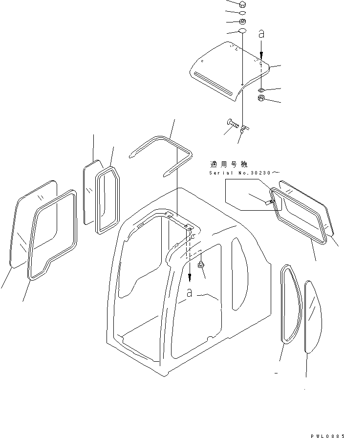 Komatsu parts book diagram for PC300-6Z S/N 30001-UP (Custom Spec.): OPERATOR'S CAB (WINDOW AND ROOF VENTILATOR) (WITH SEE THROUGH    ROOF)(#30139-)