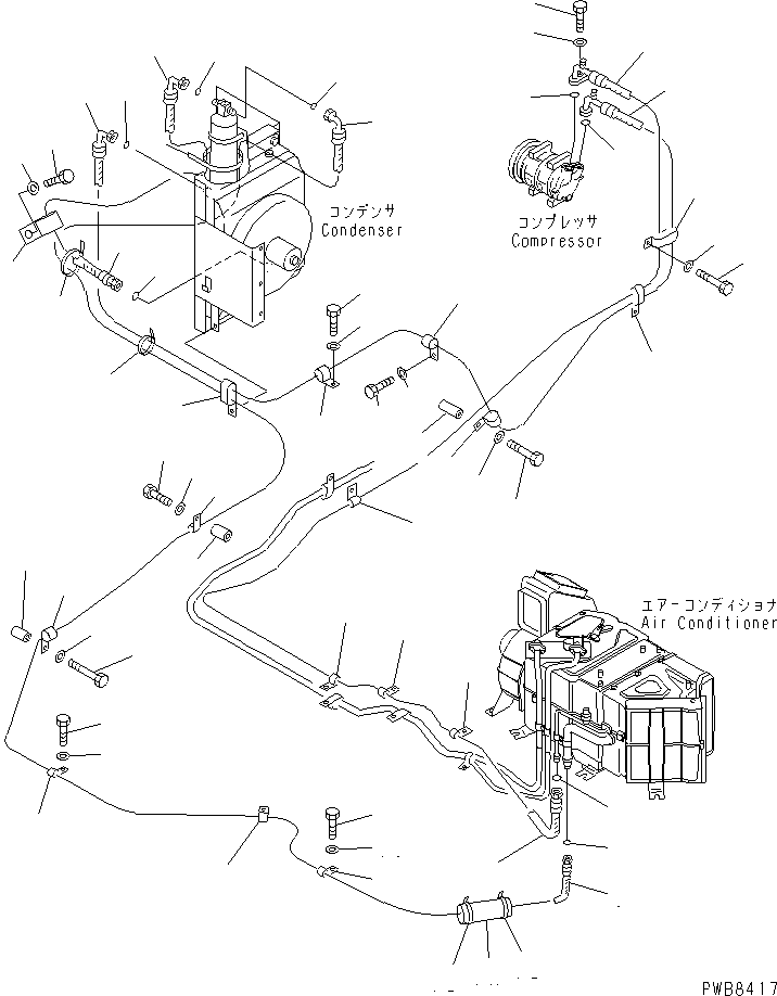 Komatsu parts book diagram for PC300-6Z S/N 30001-UP (Custom Spec.): AIR CONDITIONER (COOLING LINES)(#33017-)