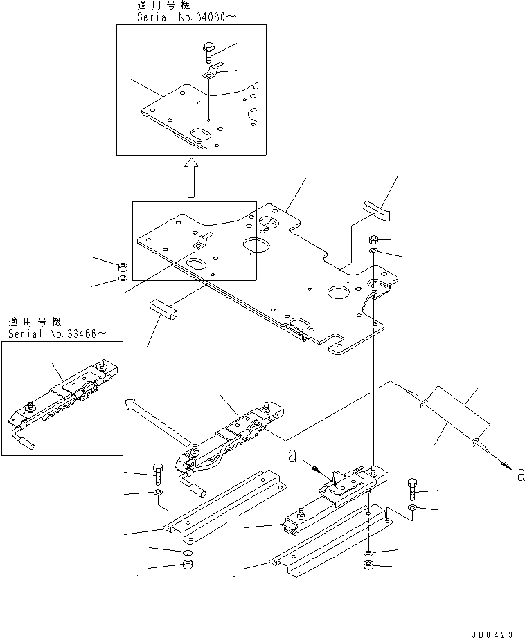 Komatsu parts book diagram for PC300-6Z S/N 30001-UP (Custom Spec.): FLOOR FRAME (LEFT STAND) (BASE AND COVER) (WITH RADIO)(#33001-)