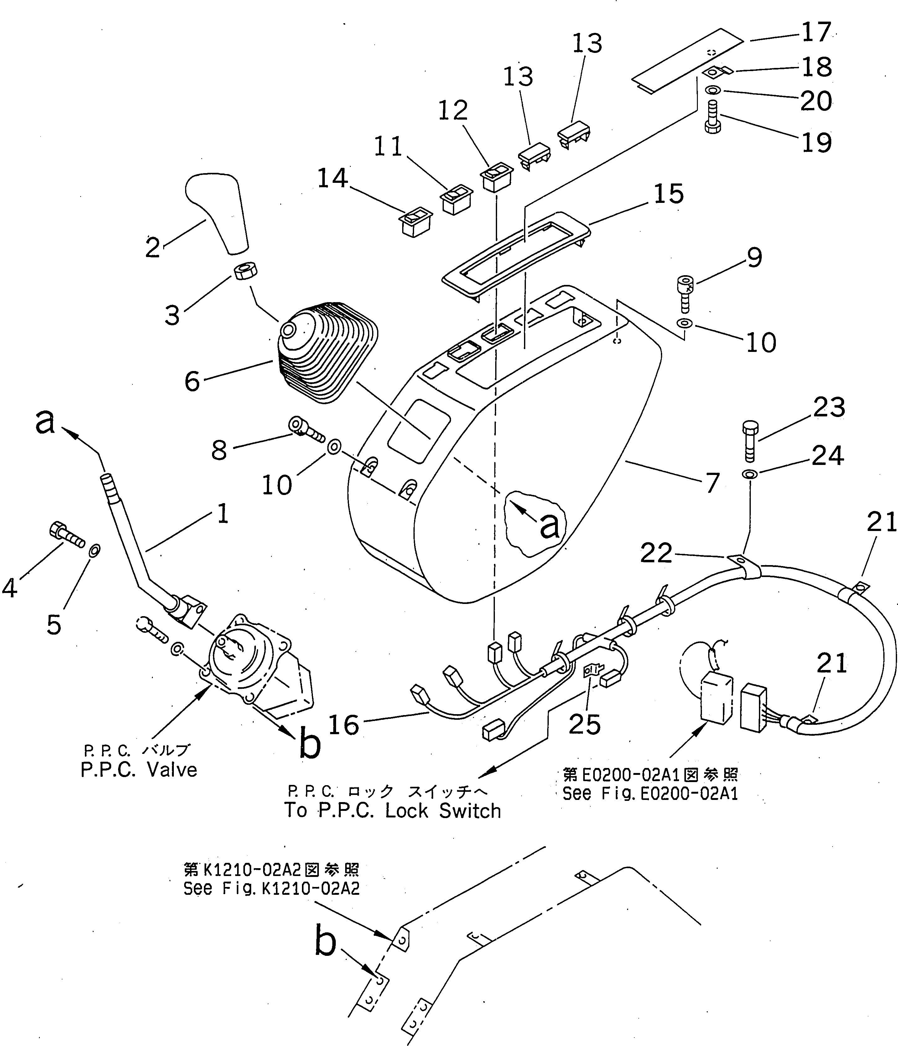 Komatsu parts book diagram for PC300-6Z S/N 30001-UP (Custom Spec.): LEFT STAND (LEVER ? COVER AND HARNESS) (WITHOUT RADIO)(#30139-30637)