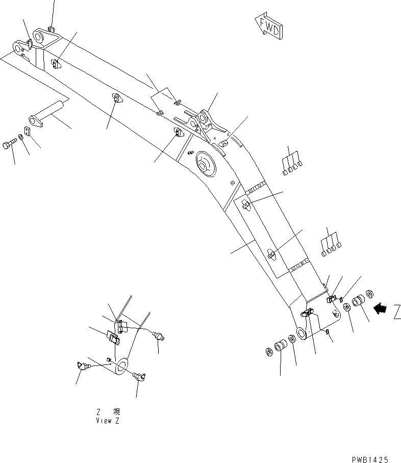Komatsu parts book diagram for PC300-6Z S/N 30001-UP (Custom Spec.): BOOM (BOOM AND TOP PIN) (FOR ADDITIONAL PIPING)(#30001-32999)