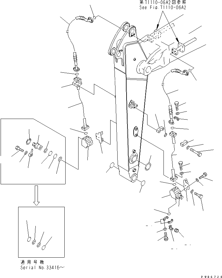 Komatsu parts book diagram for PC300-6Z S/N 30001-UP (Custom Spec.): ARM (2.55M) (ADDITIONAL PIPING)
