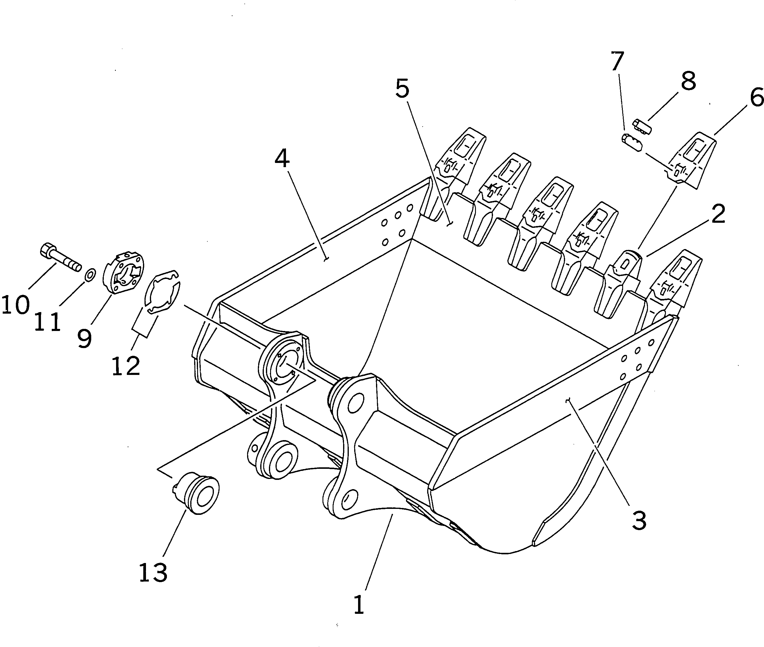 Komatsu parts book diagram for PC300-6Z S/N 30001-UP (Custom Spec.): BUCKET ? 1.4M3 ? 1515MM (VERTICAL PIN TYPE) (WITH ADJUSTING)(#30001-34267)