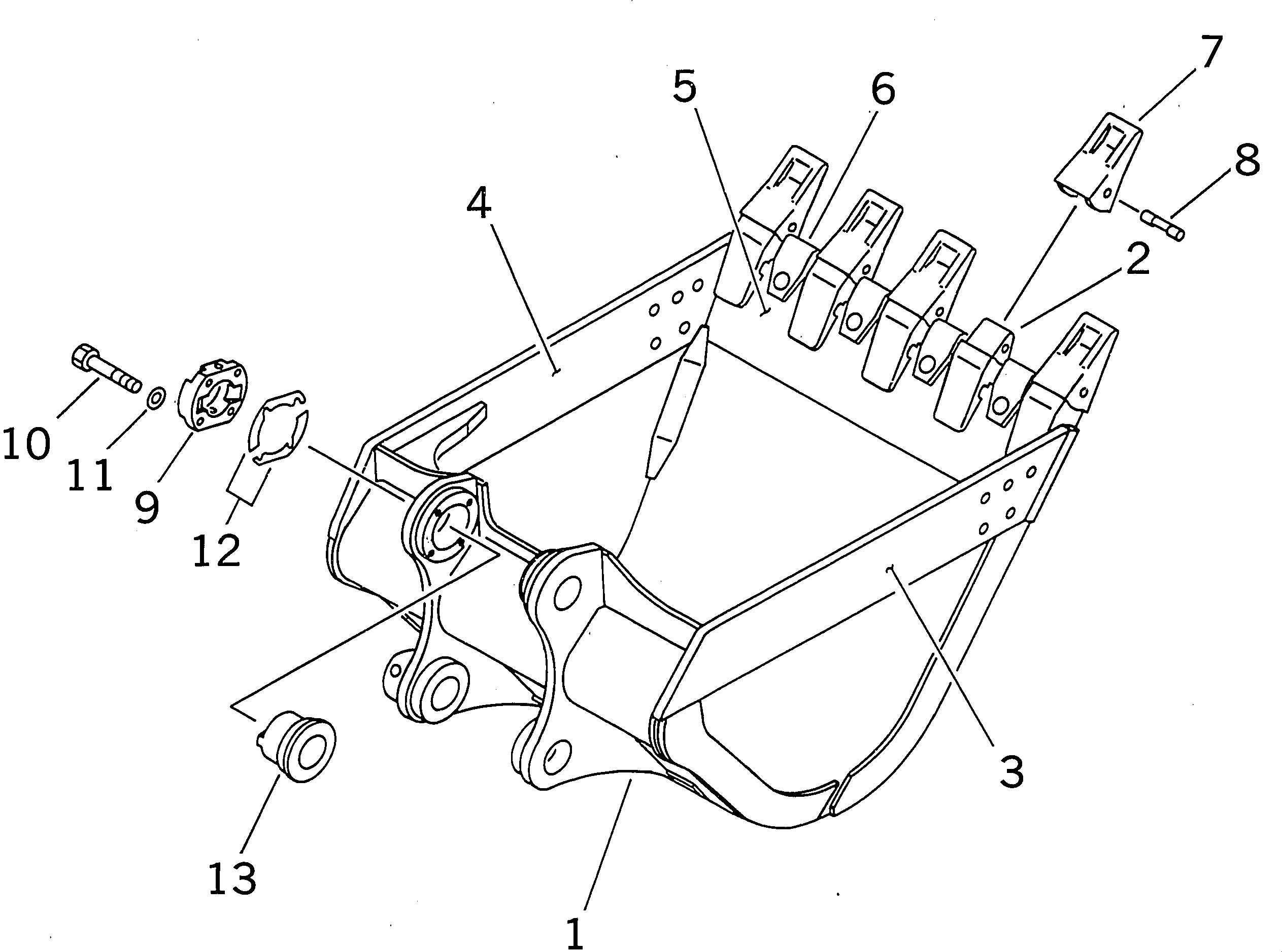 Komatsu parts book diagram for PC300-6Z S/N 30001-UP (Custom Spec.): BUCKET ? 1.2M3 ? 1340MM (HEAVY DUTY) (HORIZONTAL PIN TYPE)         (WITH ADJUSTING)
