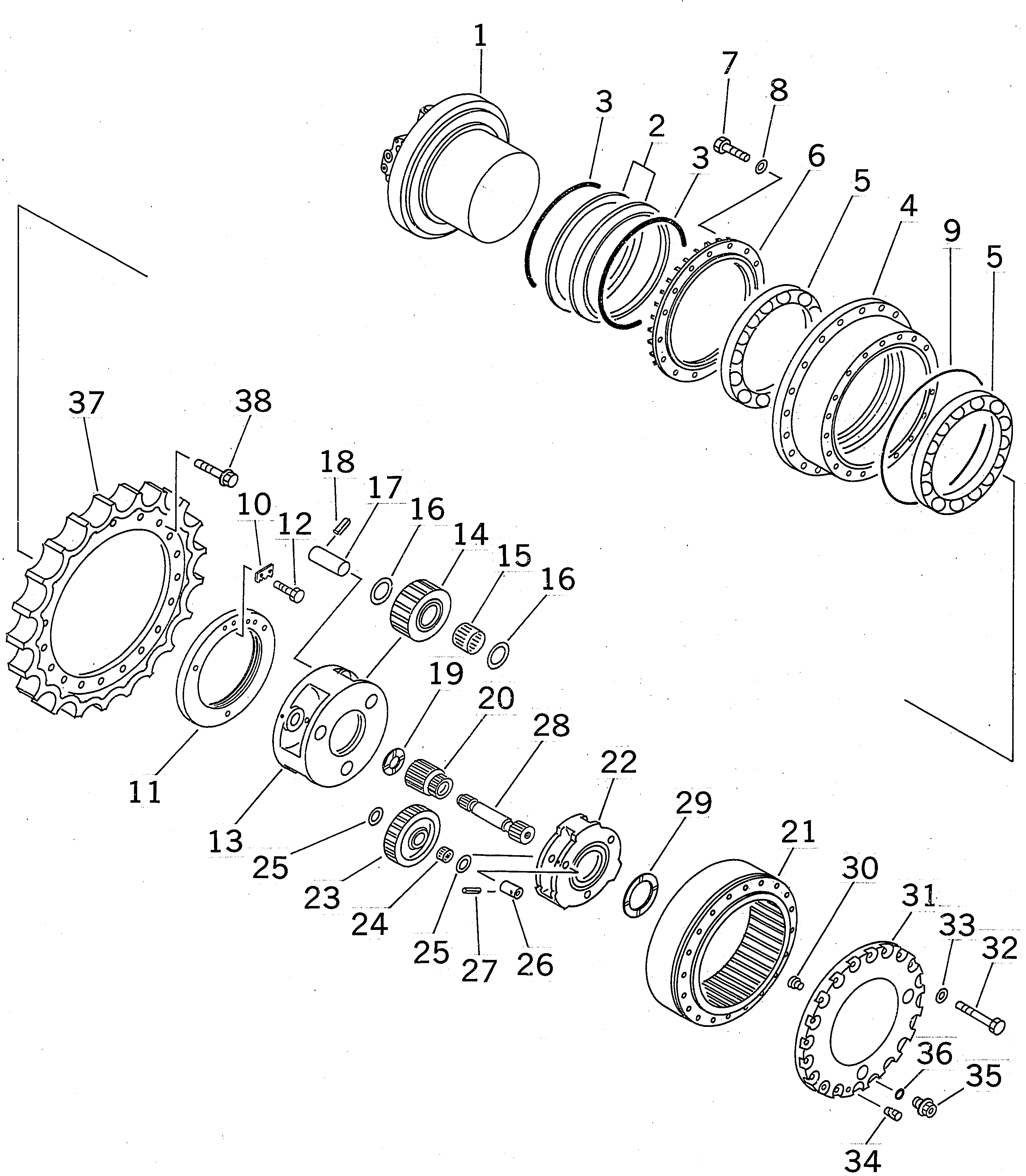 Komatsu parts book diagram for PC300-6Z S/N 30001-UP (Custom Spec.): FINAL DRIVE ASS'Y (FOR SERVICE PARTS)(#30001-32999)