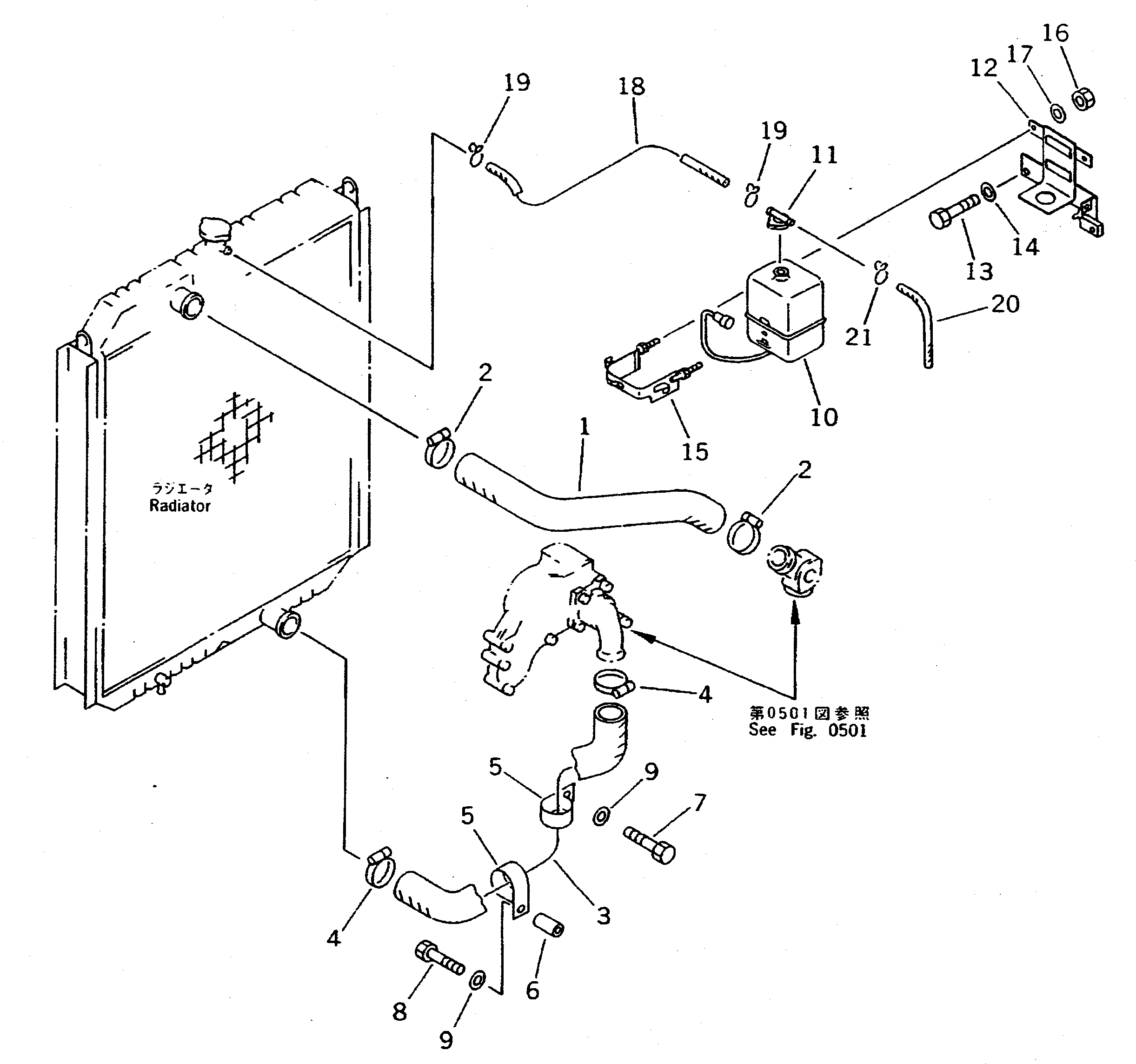 Excavators Komatsu / PC300-5K S/N K20001-UP(pc300-5u) / RADIATOR PIPING(030070 : 1221)
