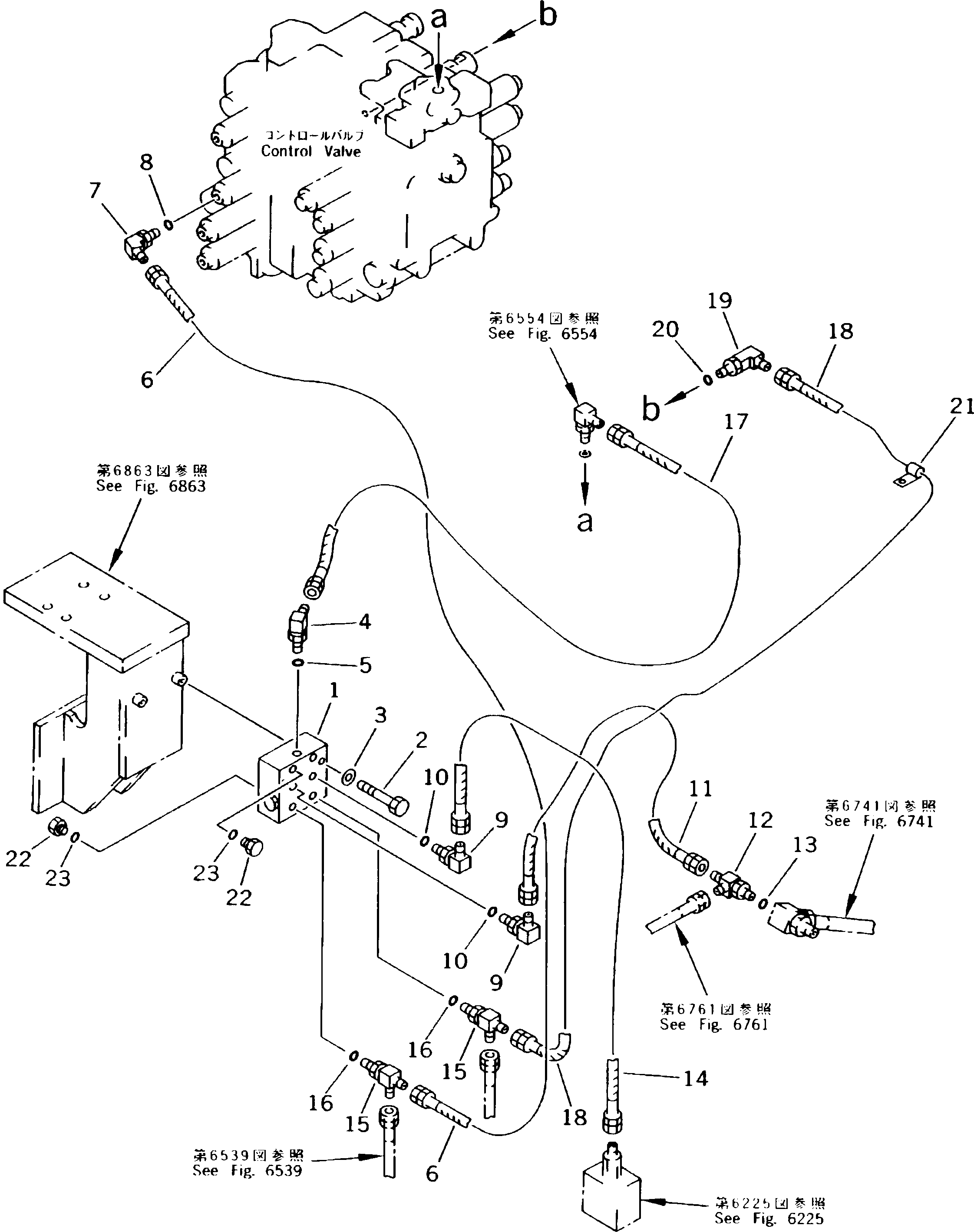 Excavators Komatsu / PC300-5K S/N K20001-UP(pc300-5u) / PILOT PIPING (SHUTTLE VALVE TO/FROM CONTROL VALVE)               (FOR ADDITIONAL PIPING)(180580 : 6574)